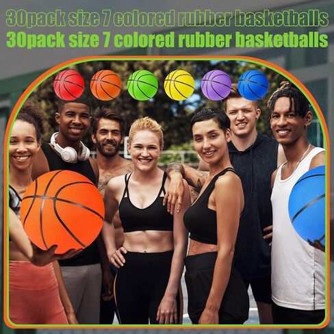22 Pcs Rubber Basketballs Bulk Official Size Rubber Basketballs with Pump Basketball Set for Indoor Outdoor, Youth Boys Girls Training Practice Games Match, 6 Colors in Saudi Arabia