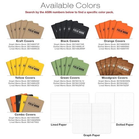 Elan Publishing Company Field Notebook/Pocket Journal - 3.5"x5.5" - Green - Graph Memo Book - Pack of 5 in Kuwait