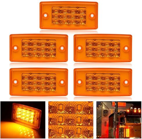 5x 6" Trailer Truck Marker Lights & Turn Signal Lights Amber LED Rectangle Clearance Pickup Lights Waterproof w/12 Diodes fit for Freightliner Century Columbia Volvo Truck Trailer per in Kuwait