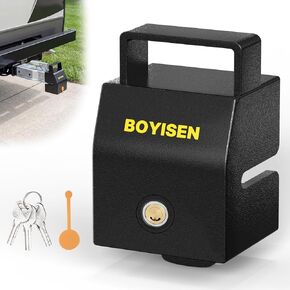 BOYISEN Universial Trailer Coupler Lock with Handle, Hitch Lock for Ball Hitch Fits 1-7/8", 2", 2-5/16" Couplers, Heavy-Duty Trailer Tongue Lock for Towing Rvs, Boat, 3 Keys, Dust Cover, Black in Saudi Arabia