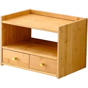 Bookcase Home Simple Bamboo Bookshelf with Double Drawer Countertop Storag Rack Modern in Kuwait