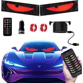 2 قطعة عيون LED متزامنة للزجاج الأمامي للسيارة، 23.4 بوصة × 4.7 بوصة مصابيح Ojos Led Para Carro للشاحنة، لوحة مصفوفة متحركة كاملة الألوان قابلة للبرمجة، عيون إلكترا، تطبيق ذكي وجهاز تحكم عن بعد in Kuwait