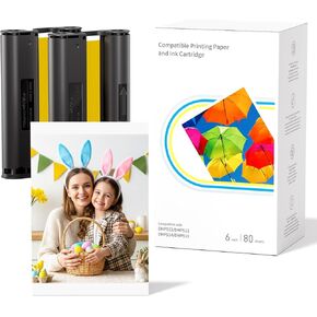 Compatible with Liene Amber M100/M200/M110/M210 4" x 6" Photo Printer 80 Sheets Photo Paper & 2 Ink Cartridges Refill, for DHP512/DHP513/DHP514/DHP515, for Display, Framing, Scrapbook in Saudi Arabia