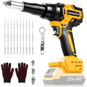 أداة مسدس برشام لاسلكي لبطارية DeWalt 20V/21V MAX (أداة فقط)، مسدس برشام كهربائي بدون فرش مع قوة سحب قصوى تبلغ 2698 رطلًا لـ 3/16 بوصة، 5/32 بوصة، 1/8 بوصة، للألمنيوم والفولاذ المقاوم للصدأ مع 20 قطعة برشام in Kuwait