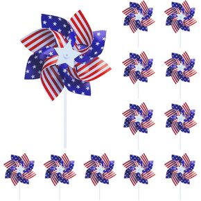 12Pcs American Patriotic Wind Spinners Red White Blue Flag Pinwheels 4th of July Wind Spinners for Yard Garden and Independence Day Decor in Kuwait