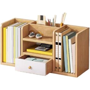 Bookcase Desktop Symmetrical Bookshelf Density Board Storage Rack for Dorm Office with Drawer Modern in Kuwait