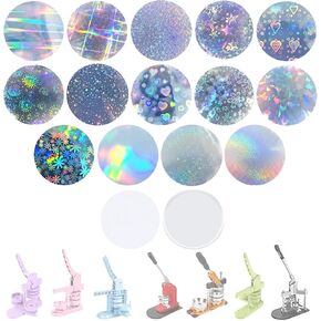 320Pcs Badge Protective Film, Button Maker Accessories Kit with Iridescent Film, 14 Styles Decorative Film, 1 Style Clear & 1 Style Printable Paper Inserts for 2.25 Inch (58mm) Badges in Kuwait