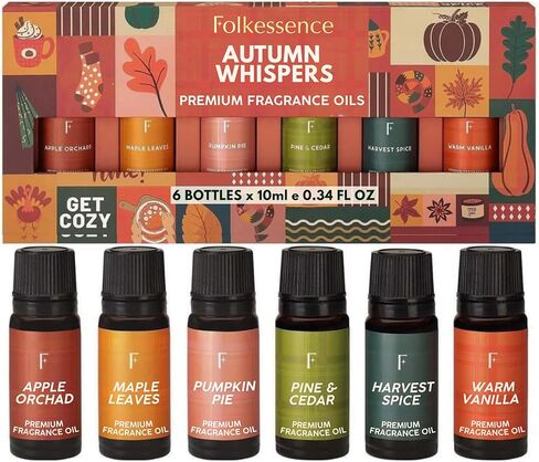 Folkulture Fall Essential Oils for Diffuser Oil, Essential Oils Set of 6 x 0.34 fl oz, 60 ml Fragrance Oil, Diffuser Oils Scents for Home, Fall Fragrance Oils - Pumpkin Spice, Caramel, Vanilla in Saudi Arabia