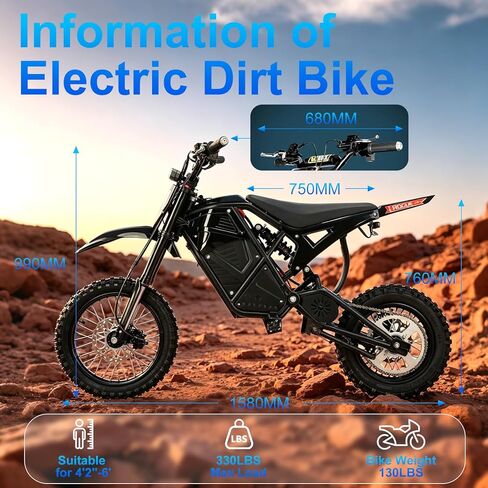 Evoltrix Electric Dirt Bike for Adults & Teens, 3500W Peak Motor, 48V 23Ah Battery, 38MPH Max Speed, 45 Miles Range, Off-Road E Dirt Bike with Hydraulic Brakes, Dual Suspension & Fat Tires in Kuwait