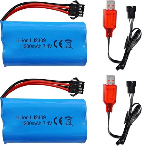 2 قطعة 7.4 فولت 1200 مللي أمبير SM-4P التوصيل بطارية قابلة للشحن مع كابل شحن USB لـ EC08 RC لعبة سيارة نموذج الطرق الوعرة سيارة تسلق الانجراف سباق RC قارب in Kuwait