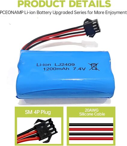 2 قطعة 7.4 فولت 1200 مللي أمبير SM-4P التوصيل بطارية قابلة للشحن مع كابل شحن USB لـ EC08 RC لعبة سيارة نموذج الطرق الوعرة سيارة تسلق الانجراف سباق RC قارب in Kuwait
