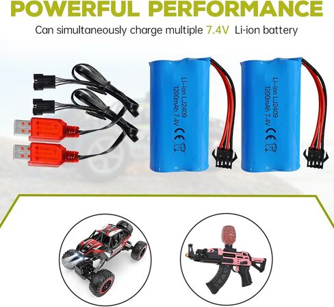 2 قطعة 7.4 فولت 1200 مللي أمبير SM-4P التوصيل بطارية قابلة للشحن مع كابل شحن USB لـ EC08 RC لعبة سيارة نموذج الطرق الوعرة سيارة تسلق الانجراف سباق RC قارب in Kuwait