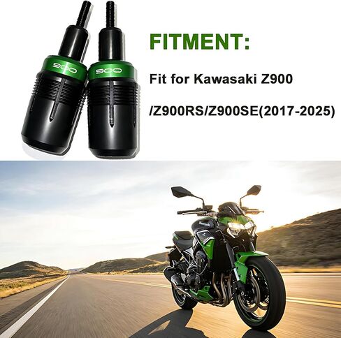 Green Frame Sliders for Kawasaki Z900/Z900RS/Z900SE (2017-2025) - CNC Aluminum Motorcycle Crash Protector Engine Guard Falling Protection in Kuwait