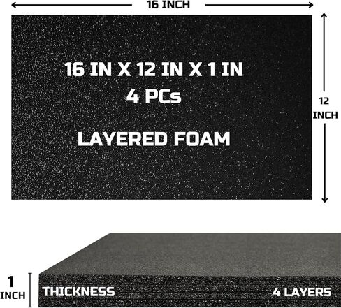 ONREVA Tool Box Foam 16x12x1 inch 4Pack, Foam Inserts for Cases, Polyethylene Storage Sheets for Toolbox Hard Case, Tool Shadow Insert, Kaizen Organizer Sheet, Black in Kuwait