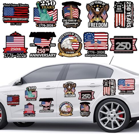 Sabary 10 Pcs 250th Anniversary Car Magnetic Sticker 1776-2026 Patriotic Flag Freedom Eagle Design Car Body Refrigerator Magnetic Sticker Patriotic Party Gift for Truck SUV Laptop in Kuwait