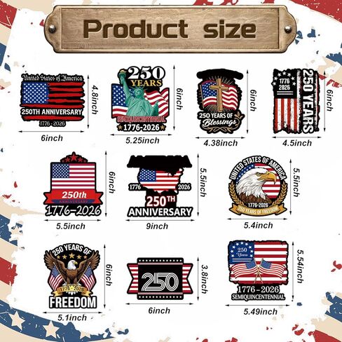 Sabary 10 Pcs 250th Anniversary Car Magnetic Sticker 1776-2026 Patriotic Flag Freedom Eagle Design Car Body Refrigerator Magnetic Sticker Patriotic Party Gift for Truck SUV Laptop in Kuwait
