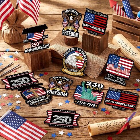 Sabary 10 Pcs 250th Anniversary Car Magnetic Sticker 1776-2026 Patriotic Flag Freedom Eagle Design Car Body Refrigerator Magnetic Sticker Patriotic Party Gift for Truck SUV Laptop in Kuwait