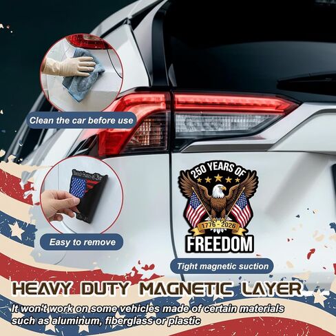 Sabary 10 Pcs 250th Anniversary Car Magnetic Sticker 1776-2026 Patriotic Flag Freedom Eagle Design Car Body Refrigerator Magnetic Sticker Patriotic Party Gift for Truck SUV Laptop in Kuwait
