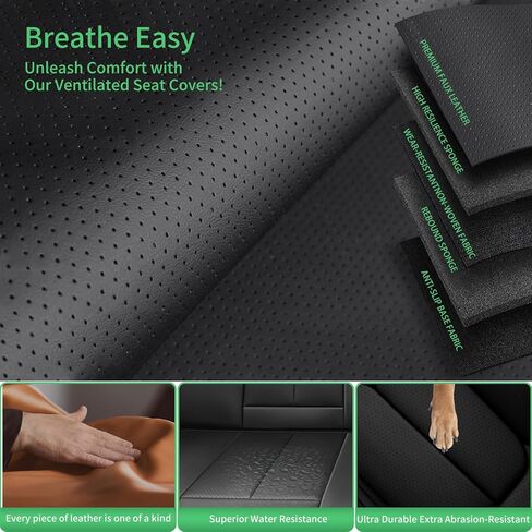Fit Terrain Car Seat Covers for GMC Terrain 2010-2024 2025 2026 -Upgraded Premium Waterproof & Breathable Leather, Airbag Compatible, All-Weather Seat Cushion Protector,Full Set,Black in Kuwait