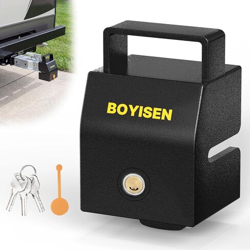BOYISEN قفل وصلة المقطورة العالمي بمقبض، قفل وصلة وصلة وصلة الكرة يناسب 1-7/8 بوصة، 2 بوصة، 2-5/16 بوصة، قفل لسان مقطورة عالي التحمل لسحب RVS، قارب، 3 مفاتيح، غطاء غبار، أسود in Kuwait