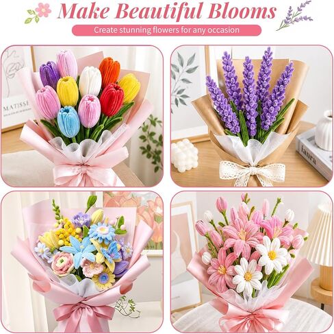 800 PCS Pipe Cleaners Flower Kit, 15 Colors Chenille Stems with Handle & Instruction, DIY Art Craft Supplies for Flower Making, Home Creative Art Projects, Party Decorations in Kuwait