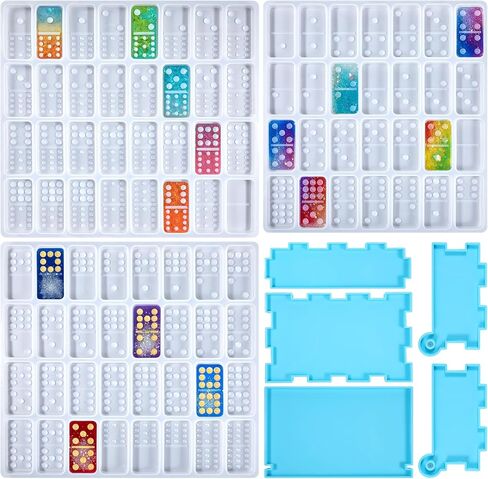 4 Packs Domino Molds and Dominoes Box Molds, Domino Bracket Epoxy Mold, Silicone Mold Dot Dominoes Silicone Mould for DIY Pendant Jewelry Crafts Making Tool in Kuwait