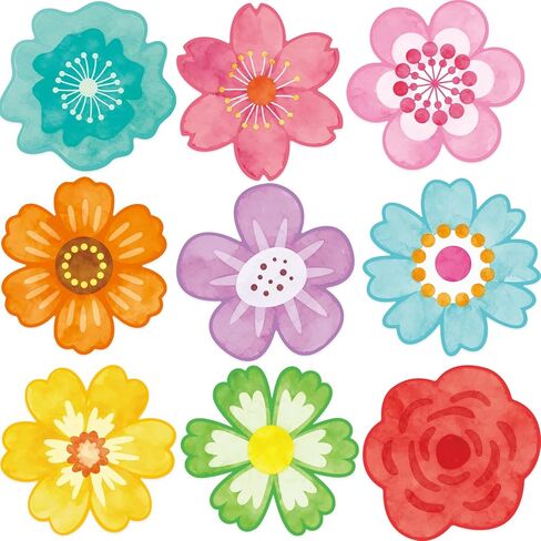 Ceiba Tree 54Pcs Flower Cutouts Glitter Watercolor Flowers Bulletin Board Decorations Spring Floral Cut-Outs for Party Home Classroom Back to School Decor in Kuwait