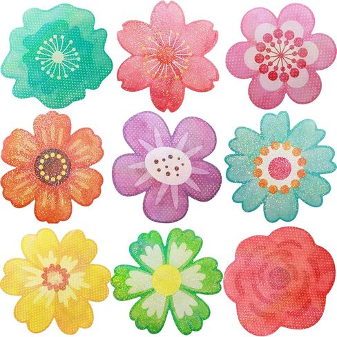 Ceiba Tree 54Pcs Flower Cutouts Glitter Watercolor Flowers Bulletin Board Decorations Spring Floral Cut-Outs for Party Home Classroom Back to School Decor in Kuwait
