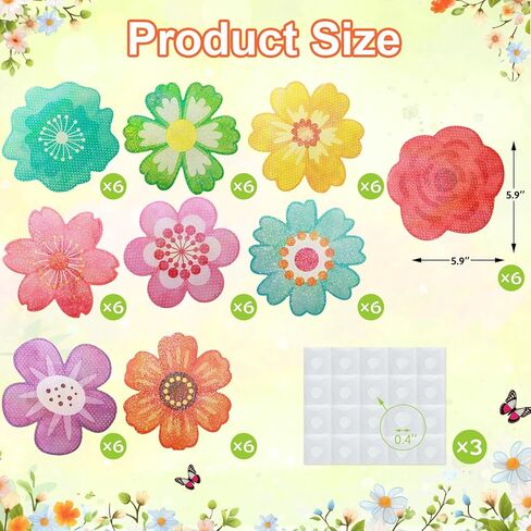 Ceiba Tree 54Pcs Flower Cutouts Glitter Watercolor Flowers Bulletin Board Decorations Spring Floral Cut-Outs for Party Home Classroom Back to School Decor in Kuwait