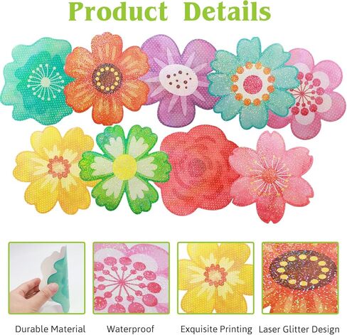 Ceiba Tree 54Pcs Flower Cutouts Glitter Watercolor Flowers Bulletin Board Decorations Spring Floral Cut-Outs for Party Home Classroom Back to School Decor in Kuwait