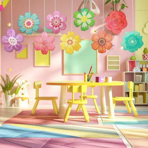 Ceiba Tree 54Pcs Flower Cutouts Glitter Watercolor Flowers Bulletin Board Decorations Spring Floral Cut-Outs for Party Home Classroom Back to School Decor in Kuwait