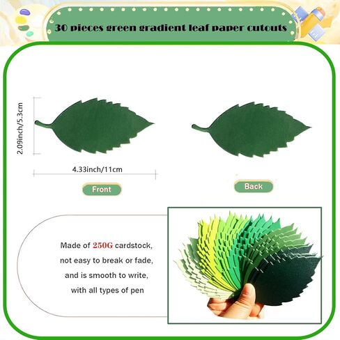 Green Gradient Leaf Cutouts, 4.3Inch Cardstock Decorative Pieces for Classroom Bulletin Boards, Double-Sided, 30 Pack in Kuwait