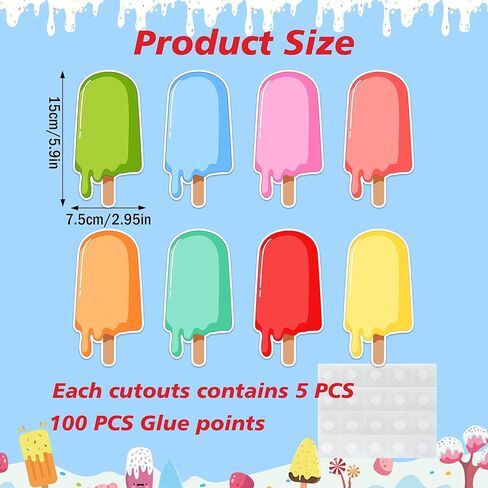 40PCS Ice Cream Cutouts for Bulletin Board Decor, Colorful Summer Ice Cream Paper Cut-Outs Ice Pop Cutout for Summer Holiday Party Home School Office Classroom Bulletin Board Decor in Kuwait