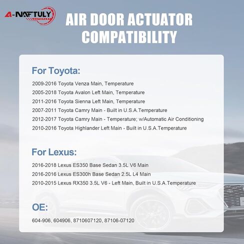 محرك باب مزيج HVAC يناسب 2011-2016 Toyota Sienna، Highlander، 2007-2011 Camry، 2005-2018 Avalon، 2009-2016 Venza، Lexus RX350، ES350، محرك محرك باب الهواء السخان، 604-906، 8710607120 in Kuwait