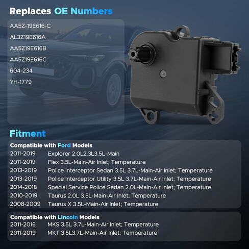 مشغل باب مزيج الهواء HVAC متوافق مع Ford Explorer Flex 2011-2019، Police Interceptor Sedan 2013-19، لـ 11-2016 Lincoln MKS مدخل الهواء الرئيسي ودرجة الحرارة يستبدل AA5Z-19E616-C 604-234 YH-1779 in Kuwait