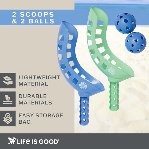 لعبة Life is Good Scoop Toss (أخضر نعناعي/أزرق ملكي)، لعبة صيد الشاطئ والفناء الخلفي مع مغرفتين متينتين، وكرتين وحقيبة تخزين، وألعاب عائلية نشطة في الهواء الطلق للإجازات والمتنزهات والنزهات in Kuwait