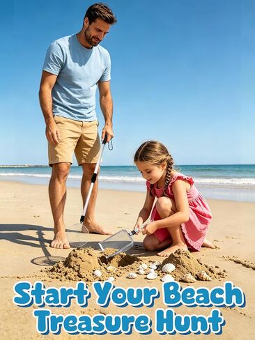 Effortless Shark Tooth Sifter Set - 2 Pcs 22"~33" Adjustable Sand Sifter with 2 Sand Scoops & 1 Seashell Bag for Beach Shell Shark Teeth Collecting, Shelling Scooper Tools Beach Toys for Kids Adults in Kuwait