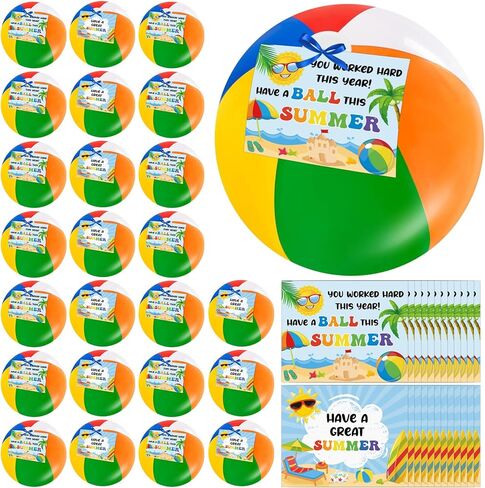 24 Set End of the Year Gifts 8inch Beach Ball with Inspirational Card Inflatable Beach Ball Summer Graduation Student Gifts Bulk from Teacher School Classroom Prizes Goodie Bag Pool Party Supplies in Kuwait