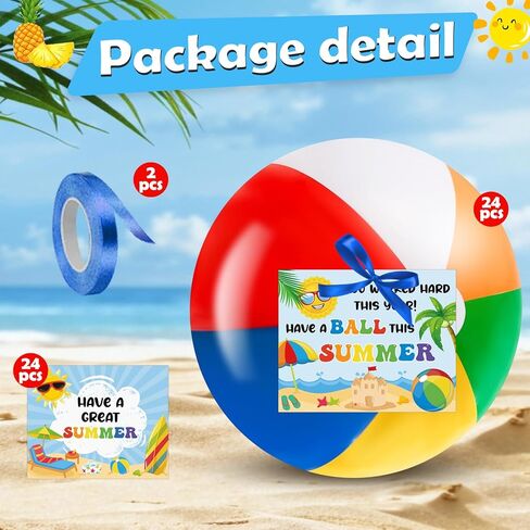 24 Set End of the Year Gifts 8inch Beach Ball with Inspirational Card Inflatable Beach Ball Summer Graduation Student Gifts Bulk from Teacher School Classroom Prizes Goodie Bag Pool Party Supplies in Kuwait