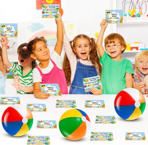 24 Set End of the Year Gifts 8inch Beach Ball with Inspirational Card Inflatable Beach Ball Summer Graduation Student Gifts Bulk from Teacher School Classroom Prizes Goodie Bag Pool Party Supplies in Kuwait
