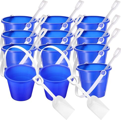Didaey 12 Pack 4 Inch Beach Buckets and Shovels for Kids Sand Pails Plastic Sand Buckets Bulk Small Toy Pails at the Beach, Use for Toddlers Little Guys(Blue) in Kuwait