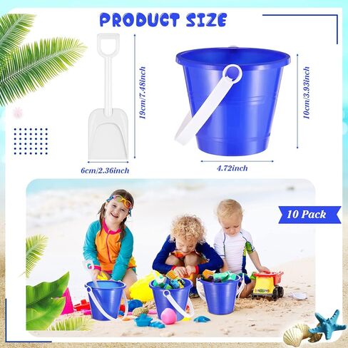 Didaey 12 Pack 4 Inch Beach Buckets and Shovels for Kids Sand Pails Plastic Sand Buckets Bulk Small Toy Pails at the Beach, Use for Toddlers Little Guys(Blue) in Kuwait