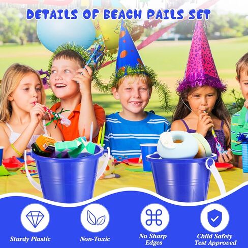 Didaey 12 Pack 4 Inch Beach Buckets and Shovels for Kids Sand Pails Plastic Sand Buckets Bulk Small Toy Pails at the Beach, Use for Toddlers Little Guys(Blue) in Kuwait