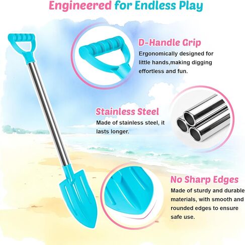 Dsmile 3 PCS Beach Shovels for Kids, 25" Long Sand Shovel Gardening Tools Snow Shovel Sturdy Stainless Steel Handle ABS Plastic Spade for Digging Sand Shoveling Snow Fun Set in Kuwait