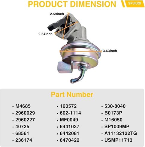 Mechanical Fuel Pump M4685 SP1009MP MF0049 40725 530-8040 2960227 68561 Fits 1967-1987 Chevrolet GMC Pontiac Buick Oldsmobile Checker 4.4 5.0 5.3 5.4 5.7 6.6L 267 305 307 327 350 400 402 V8 in Kuwait