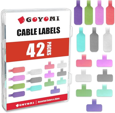 42 Pcs Cable Labels, Large Size Reusable Cable Tags for Wire Organizing, Writeable Waterproof Cord Identification Labels for Electronics, Home and Office, Assorted Colors & Sizes in Kuwait