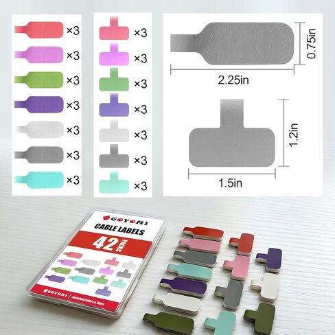 42 Pcs Cable Labels, Large Size Reusable Cable Tags for Wire Organizing, Writeable Waterproof Cord Identification Labels for Electronics, Home and Office, Assorted Colors & Sizes in Kuwait