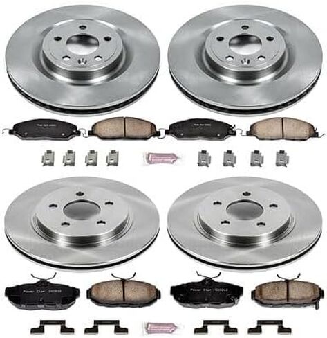 طقم فرامل أمامية وخلفية PowerStop لسيارة Ford Mustang 2011-14 - Z17 استبدال وسادات الفرامل السيراميكية ودوارات القرص، KOE5943 in Kuwait