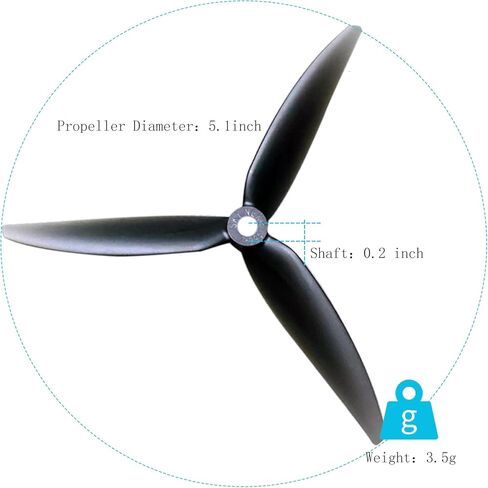 8PCS 5.1 Inch Propellers, 3-Blade Props for FPV Drones, Black, Glass Fiber, 4 CW 4 CCW, Outdoor Use in Kuwait