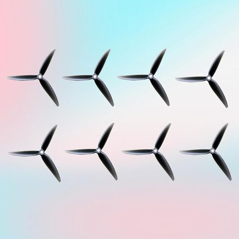 8PCS 5.1 Inch Propellers, 3-Blade Props for FPV Drones, Black, Glass Fiber, 4 CW 4 CCW, Outdoor Use in Kuwait